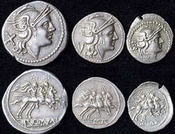 Crawford 44 Denarius-Quinarius-Sestertius group 3
