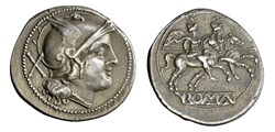 RRC 44/5 Denarius group 2 "No Dot" variety