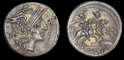 Staff and Feather  series - Denarius, Crawford 130/1a