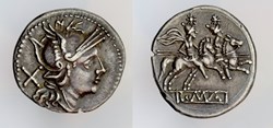 Denarius, Crawford 68/1b "Horn" variety