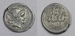 "C", larger head, Denarius, Crawford 107/1b
