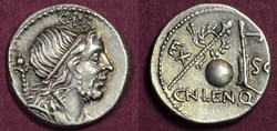 GN. Lentulus (as Quaestor) Denarius - RRC 393/1a