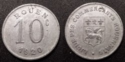 p- MN Rouen 10 centimes 1920 - Ligue des Commerçants Rouennais Elie:15.2