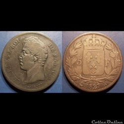 F Charles X 5 Francs 1827 A 2 ème type
