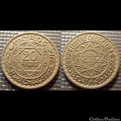 Maroc Système monétaire Français 20 Francs 1366H