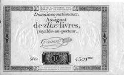 Assignat de dix livres filigrane RP RF