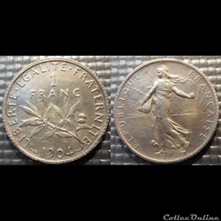 Ha 1 franc Semeuse 1904 23mm 5g