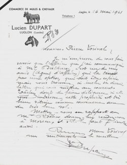 Vieux papiers: Luglon - Commerce de Mules et Chevaux - Lucien DUPART