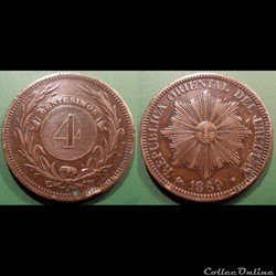 Uruguay 4 Centésimos 1869 A