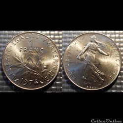 Hg 1 franc semeuse 1974 24mm 6g