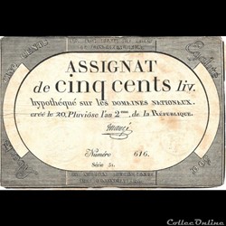 Assignat de cinq cents livres Maugé