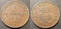Allemagne Prusse 3 Pfenninge 1868 A
