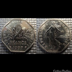 Jg 2 francs semeuse 1997 26.5mm 7.5g