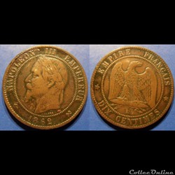 N-Napoleon III Empereur Dix centimes lauré 1862 K
