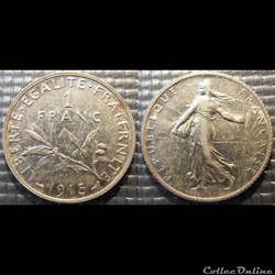 Ha 1 franc Semeuse 1915 23mm 5g