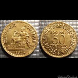 Gb 50 centimes Chambre de commerce 1926 18mm 2g