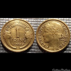 Hc 1 franc Morlon 1931 23mm 4g
