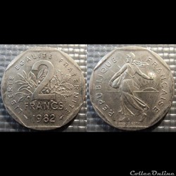 Jg 2 francs semeuse 1982 26.5mm 7.5g