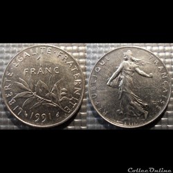 Hg 1 franc semeuse 1991 24mm 6g
