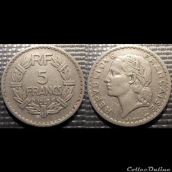 Ke 5 francs Lavrillier 1945 31mm 3.5g