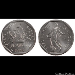 Jg 2 francs semeuse 1986 26.5mm 7.5g