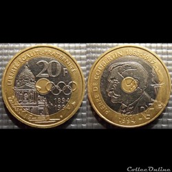 Mf 20 francs Pierre de Coubertin 1994 27mm 9g