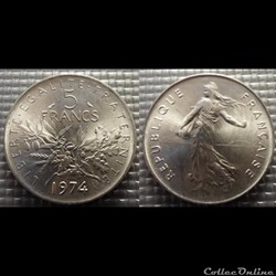 Kg 5 francs Semeuse 1974 29mm 10g