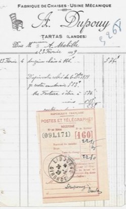 Vieux papiers: Tartas - Fabrique de Chaises - Usine Mécanique - A. DUPOUY