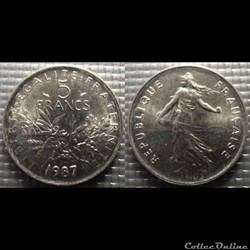 Kg 5 francs Semeuse 1987 29mm 10g