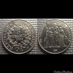 Kk 5 francs type Hercule 1996 29mm 10g