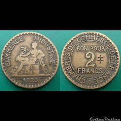 Monnaie Bon pour 2 Francs contremarque Croix de Lorraine