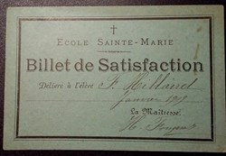 Bordeaux - Ecole Sainte-Marie - Billet de Satisfaction 1909