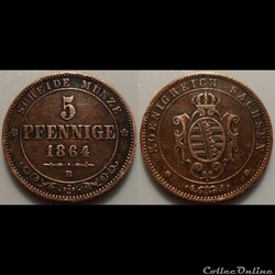 Allemagne Sachsen 5 Pfennige 1864 B