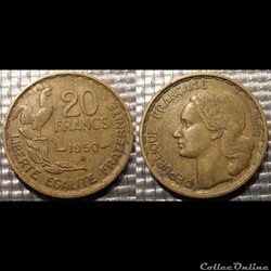 Mb 20 francs Georges GUIRAUD 1950 B 23.5mm 4g