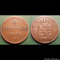 Allemagne Saxe 2 Pfennige 1851 F