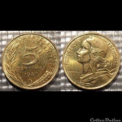 Cf 5 centimes Marianne 1987 17mm 2g