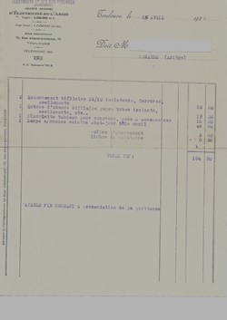 Electricité et Gaz des Pyrénées Facture 1925 Lagarde (Ariège)