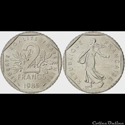 Jg 2 francs semeuse 1985 26.5mm 7.5g