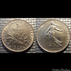 Hg 1 franc semeuse 1968 24mm 6g