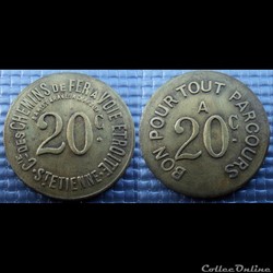n- jeton Transport Saint Etienne 20 Cent ND Cie des Chemins de Fer