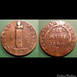 Haïti 2 centimes 1840 frappe frustre