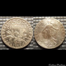Ga 50 centimes Semeuse 1910 18mm 2.5g