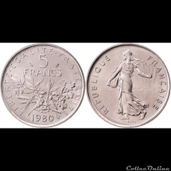 Kg 5 francs Semeuse 1980 29mm 10g