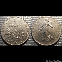 Hg 1 franc semeuse 1961 24mm 6g