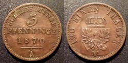 Allemagne Prusse 3 Pfenninge 1870 A