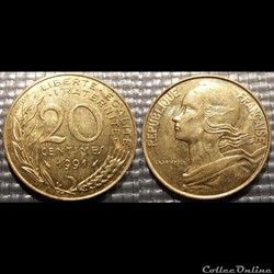 Ef 20 centimes Marianne 1991 23.5mm 4g