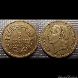 Kc 5 francs Lavrillier 1945 31mm 12g