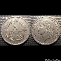 Ke 5 francs Lavrillier 1946 31mm 3.5g
