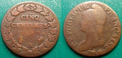 C Directoire/Consulat cinq Centimes Dupré An 7 A