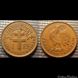 Cameroun Territoires sous mandat Français 1 franc  1943 Prétoria
